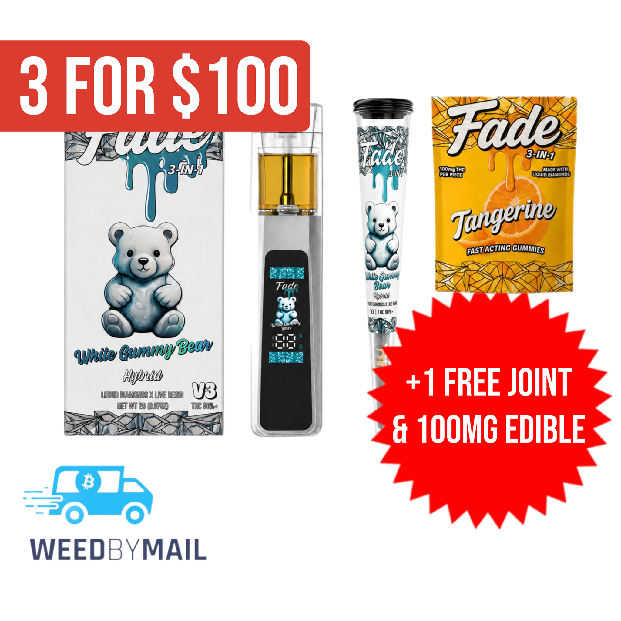Fade V3 - 2G Liquid Diamond Live Resin Disposable Pen (15 Options)